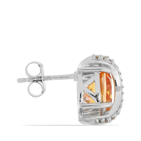 Silberohrringe mit Padparadscha Quarz und weißem Topas