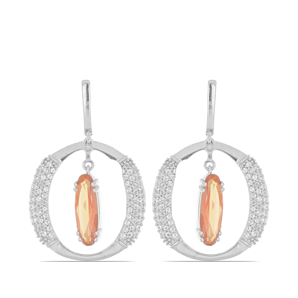 Silberohrringe mit Padparadscha Quarz und weißem Topas 1 