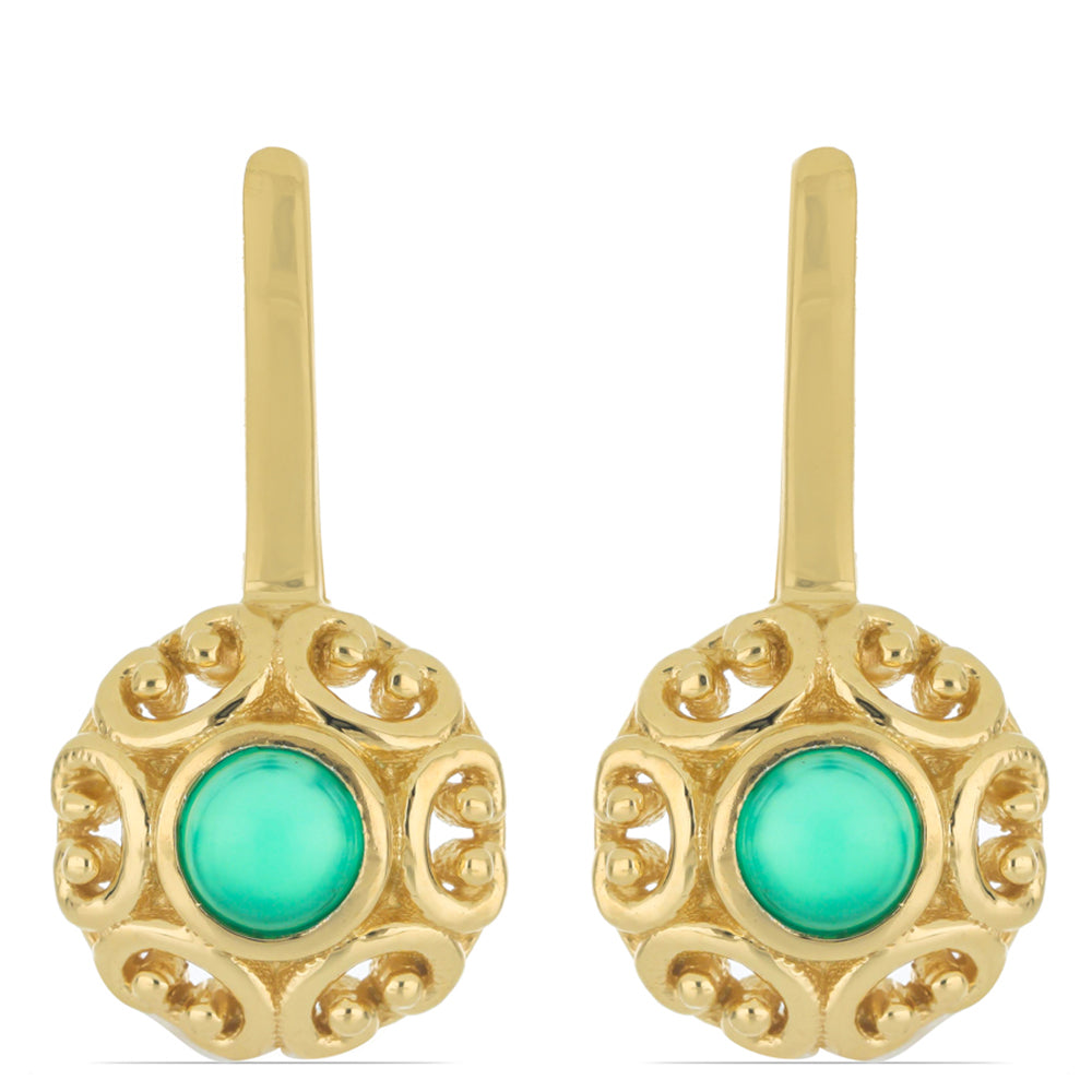 Goldplattierte Silberohrringe mit grünem Quarz aus Spruce Pine