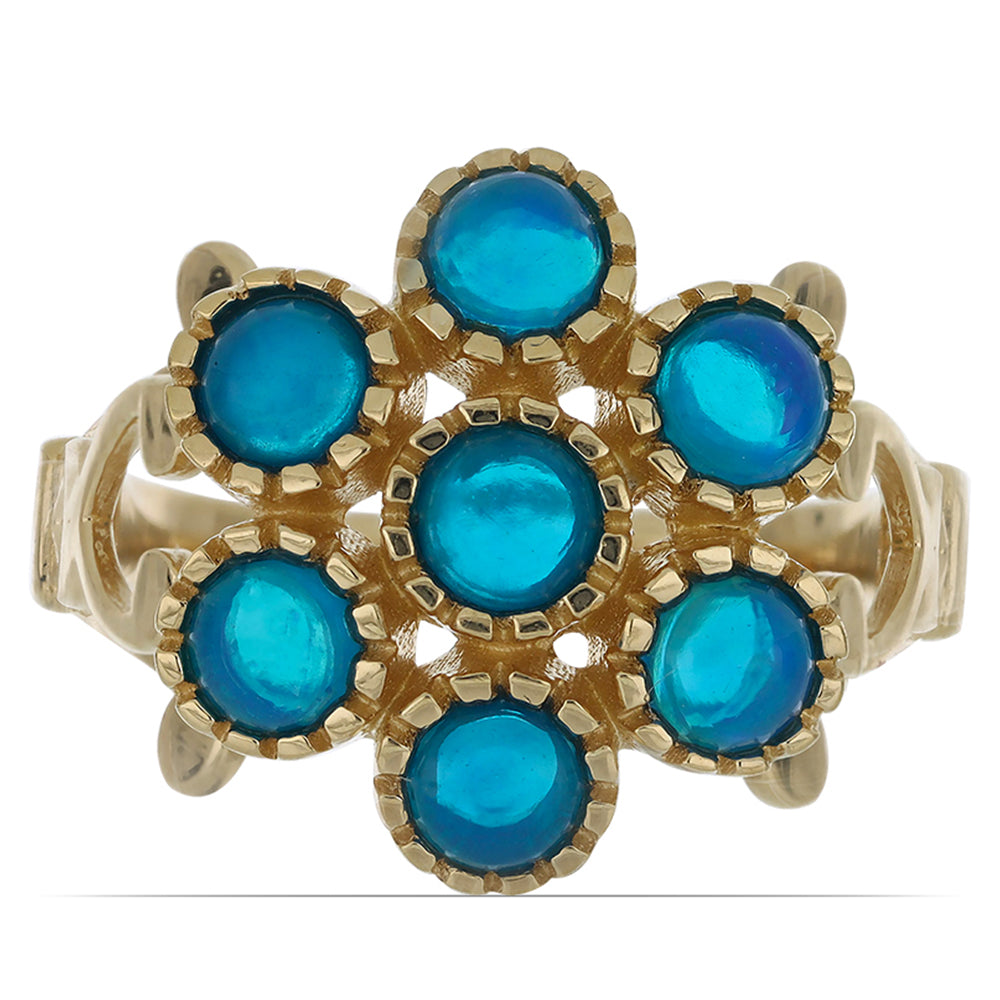 Goldplattierter Silberring mit blauem äthiopischem Opal aus Lega Dembi 1 