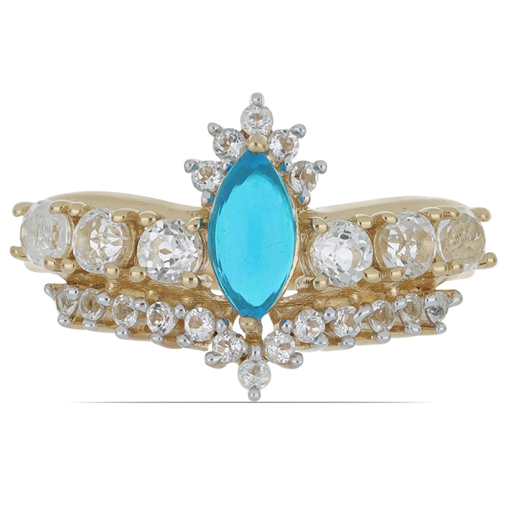 Goldplattierter Silberring mit blauem äthiopischem Opal aus Lega Dembi und weißem Topas 1 
