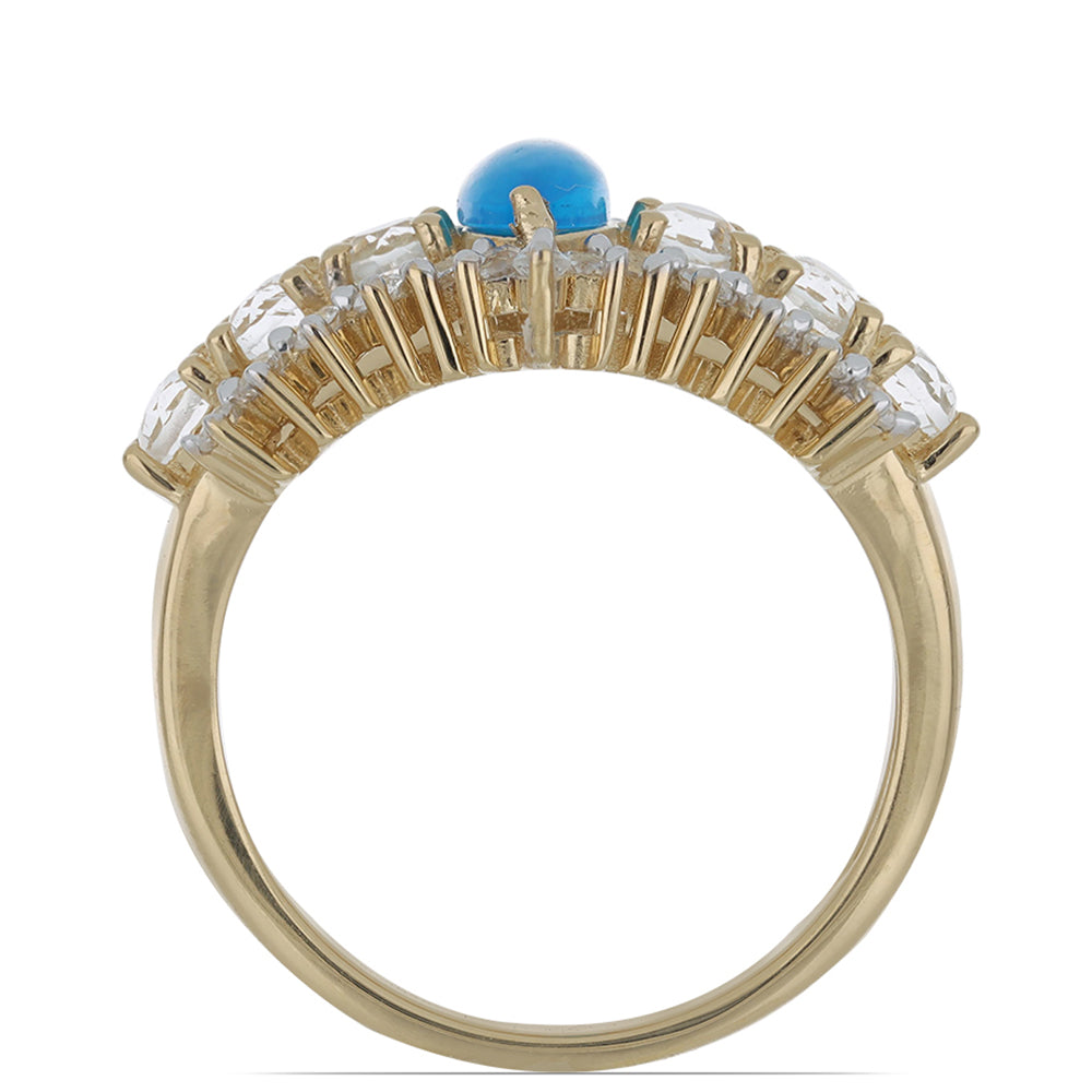 Goldplattierter Silberring mit blauem äthiopischem Opal aus Lega Dembi und weißem Topas