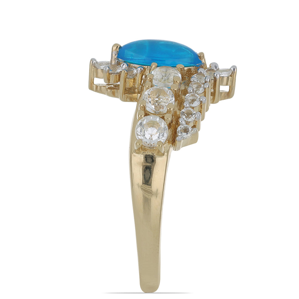Goldplattierter Silberring mit blauem äthiopischem Opal aus Lega Dembi und weißem Topas