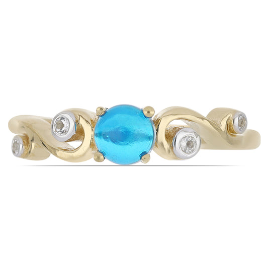 Goldplattierter Silberring mit blauem äthiopischem Opal aus Lega Dembi und weißem Topas