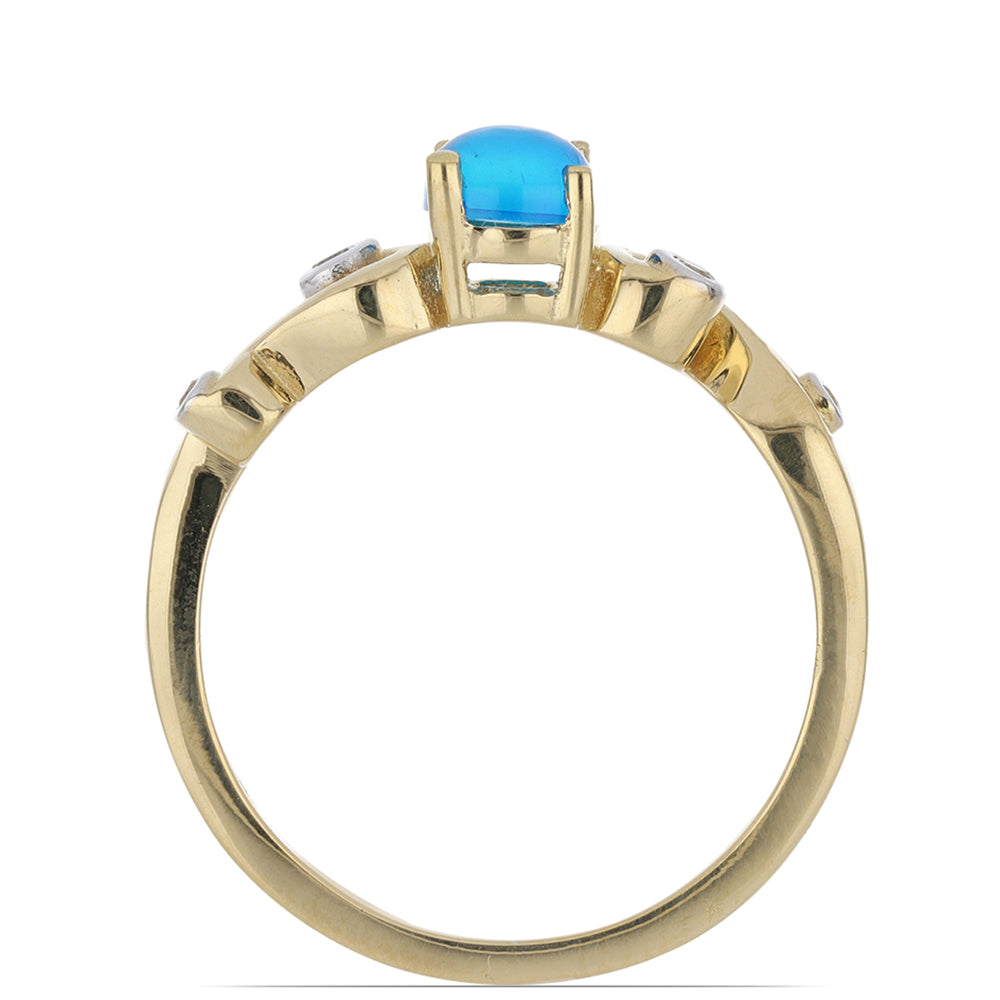 Goldplattierter Silberring mit blauem äthiopischem Opal aus Lega Dembi und weißem Topas