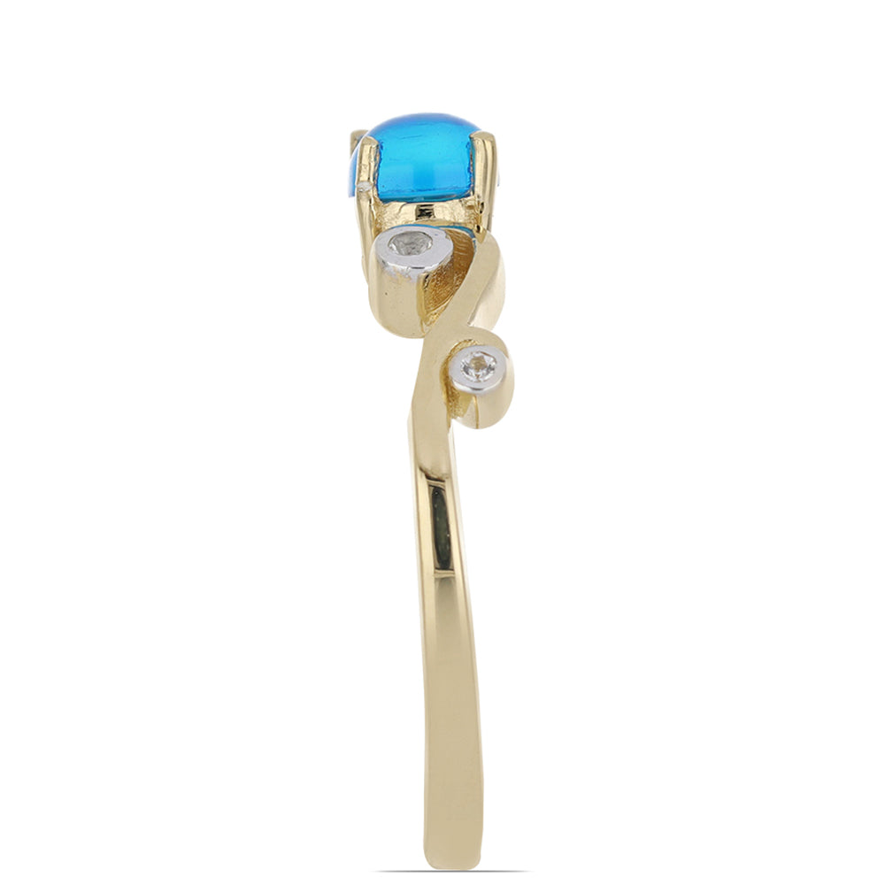 Goldplattierter Silberring mit blauem äthiopischem Opal aus Lega Dembi und weißem Topas