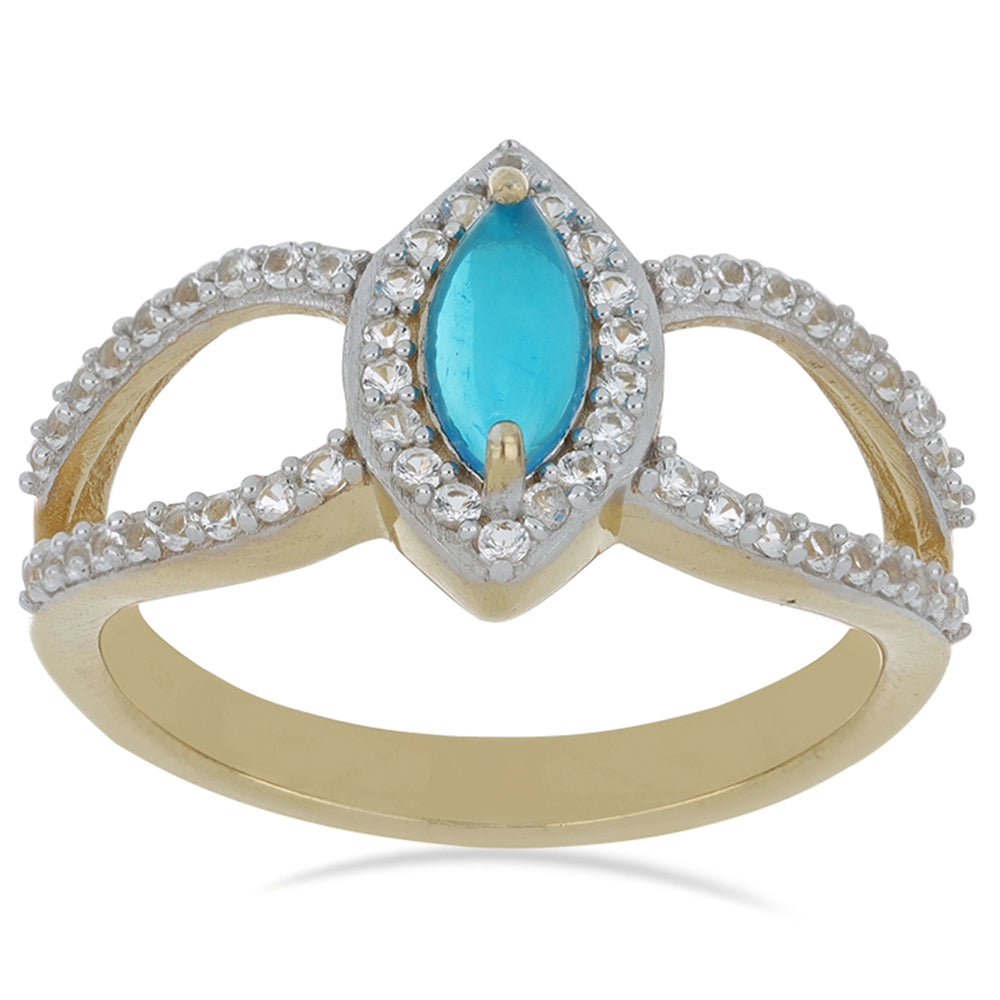 Goldplattierter Silberring mit blauem äthiopischem Opal aus Lega Dembi und weißem Topas 2 