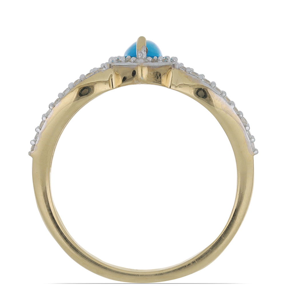 Goldplattierter Silberring mit blauem äthiopischem Opal aus Lega Dembi und weißem Topas