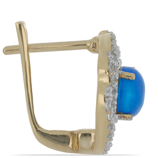 Goldplattierte Silberohrringe mit blauem äthiopischem Opal aus Lega Dembi und weißem Topas