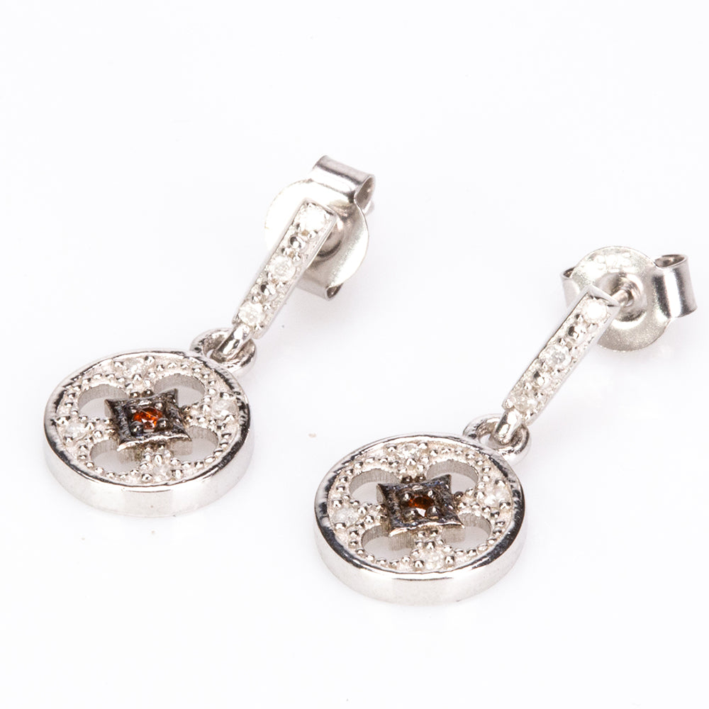 Silberohrringe mit rotem Diamant und weißem Diamant 4 