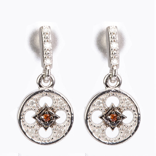 Silberohrringe mit rotem Diamant und weißem Diamant