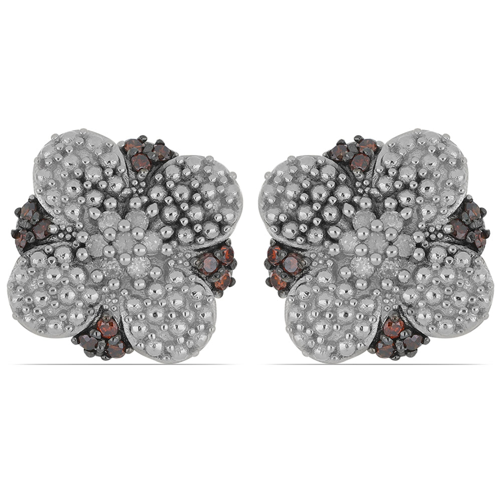 Silberohrringe mit weißem Diamant und rotem Diamant 1 