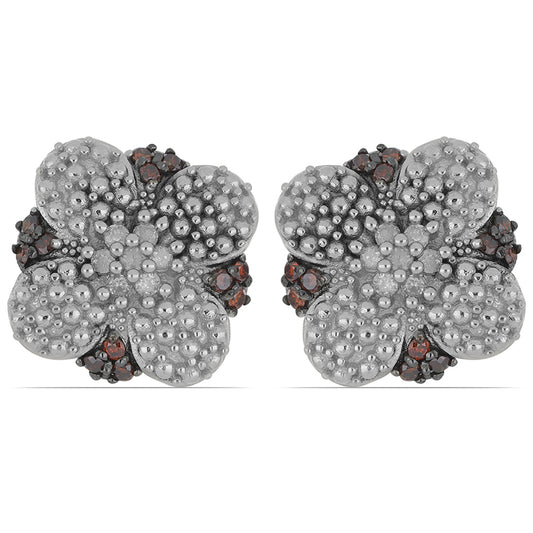 Silberohrringe mit weißem Diamant und rotem Diamant