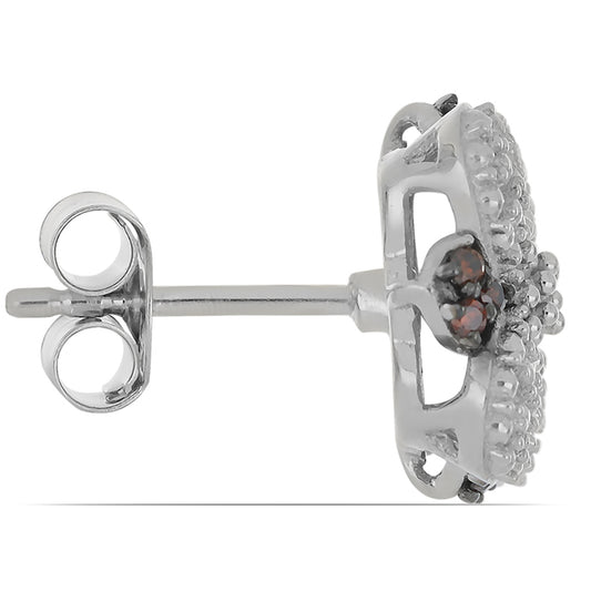 Silberohrringe mit weißem Diamant und rotem Diamant