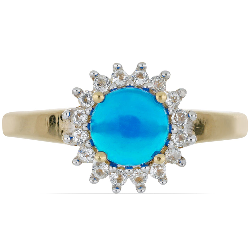 Goldplattierter Silberring mit blauem äthiopischem Opal aus Lega Dembi und weißem Topas 1 