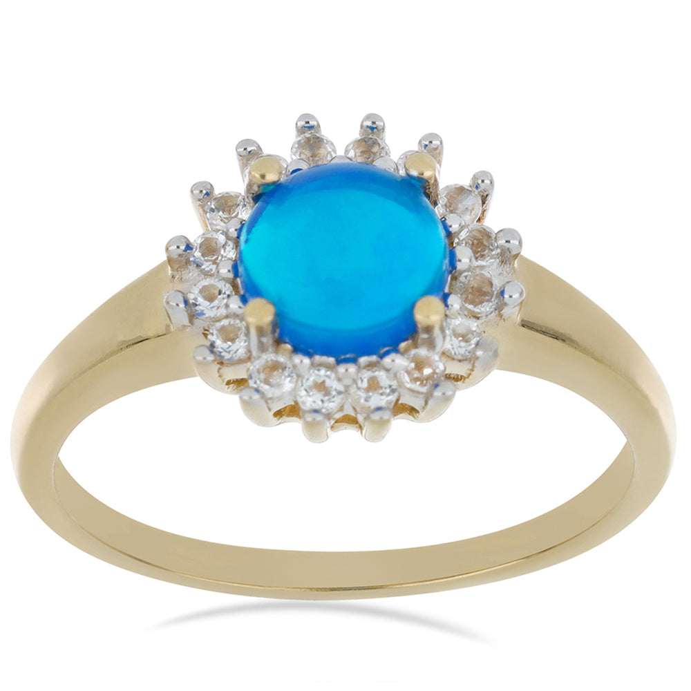 Goldplattierter Silberring mit blauem äthiopischem Opal aus Lega Dembi und weißem Topas 2 