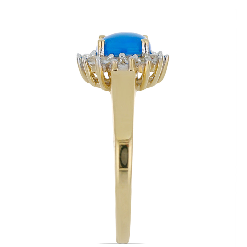 Goldplattierter Silberring mit blauem äthiopischem Opal aus Lega Dembi und weißem Topas 4 