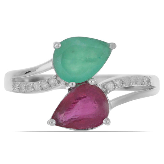 Silberring mit brasilianischem Smaragd und Rubin aus Madagaskar