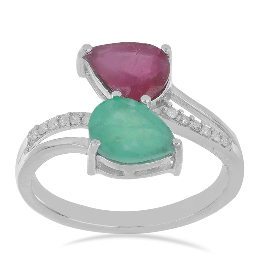 Silberring mit brasilianischem Smaragd und Rubin aus Madagaskar 2 