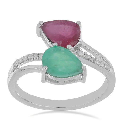 Silberring mit brasilianischem Smaragd und Rubin aus Madagaskar