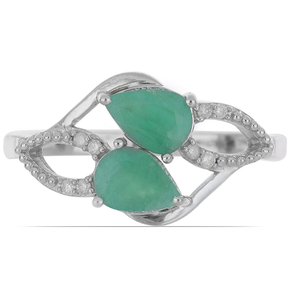 Silberring mit brasilianischem Smaragd und weißem Diamant