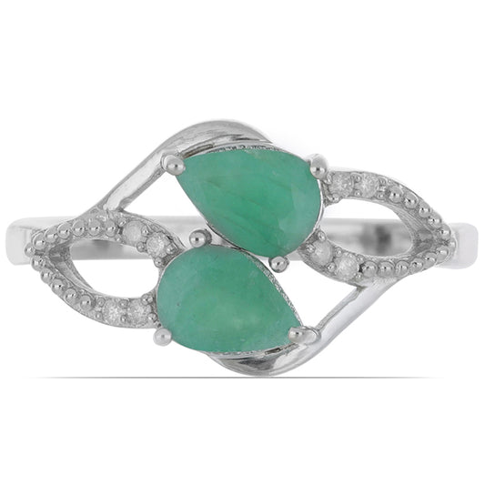 Silberring mit brasilianischem Smaragd und weißem Diamant