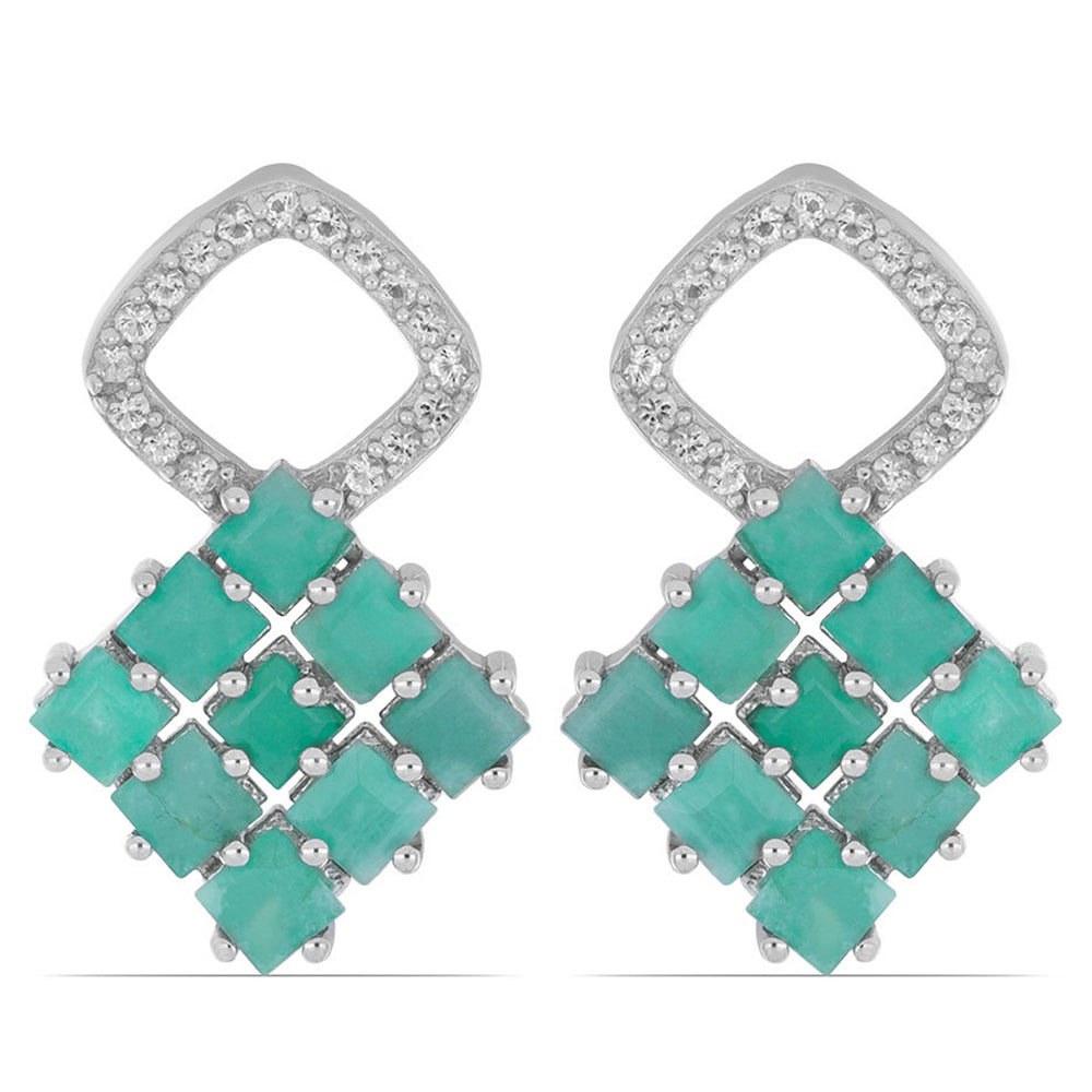 Silberohrringe mit brasilianischem Smaragd und weißem Topas 1 