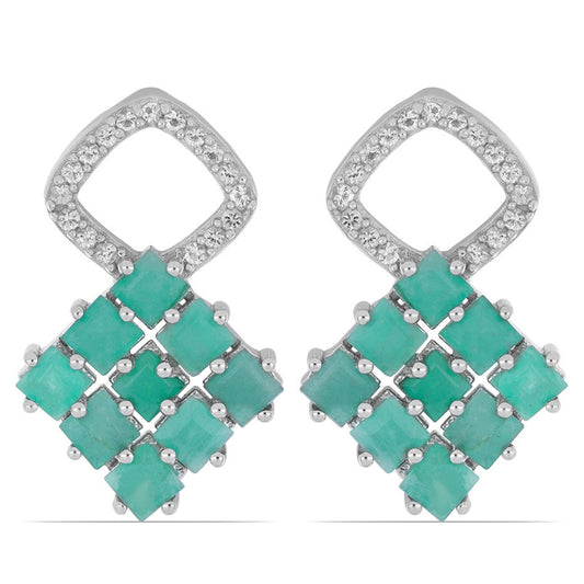 Silberohrringe mit brasilianischem Smaragd und weißem Topas