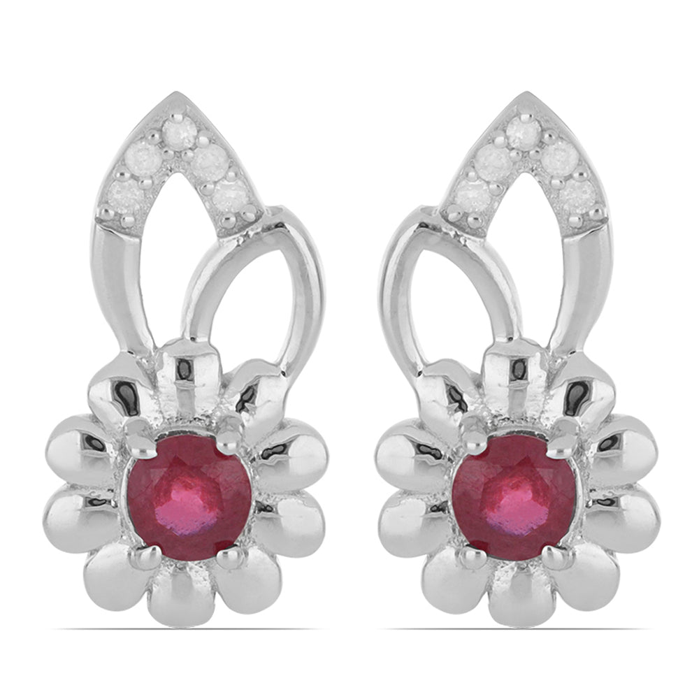 Silberohrringe mit Rubin aus Madagaskar und weißem Diamant