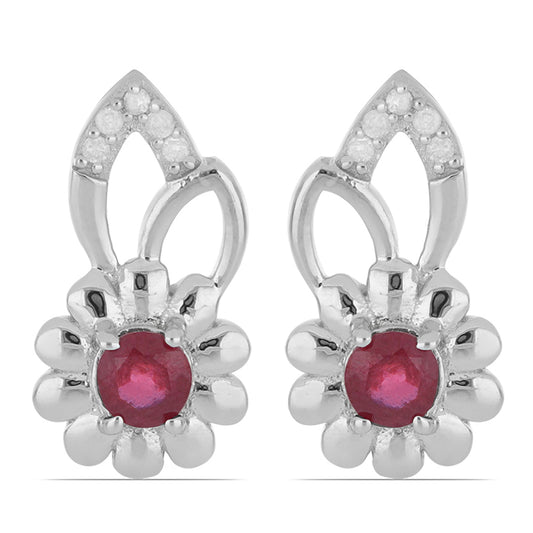 Silberohrringe mit Rubin aus Madagaskar und weißem Diamant