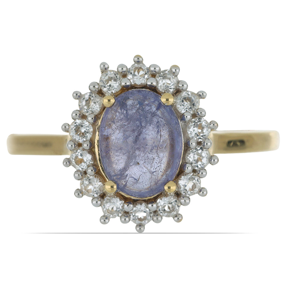 Goldplattierter Silberring mit Tansanit und weißem Topas