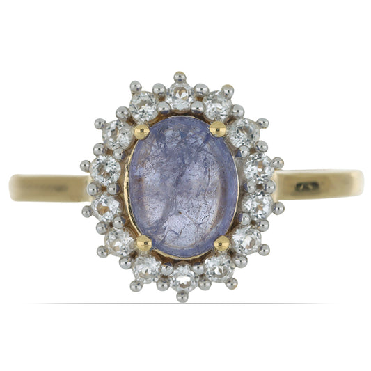 Goldplattierter Silberring mit Tansanit und weißem Topas