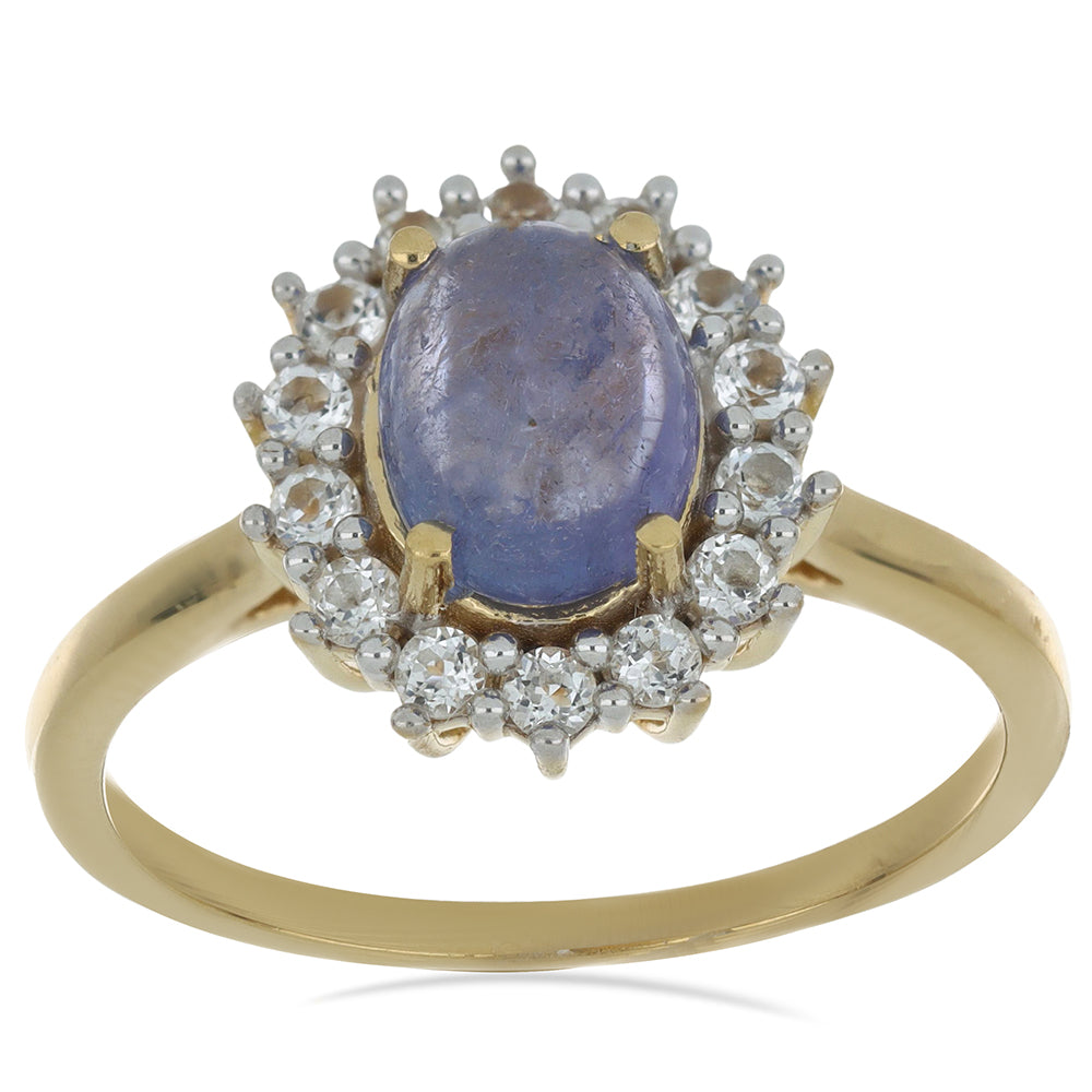 Goldplattierter Silberring mit Tansanit und weißem Topas 2 