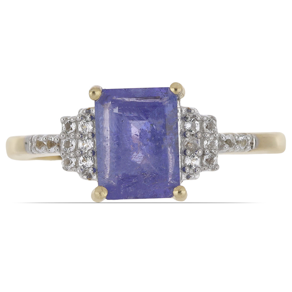 Goldplattierter Silberring mit Tansanit und weißem Topas 2 