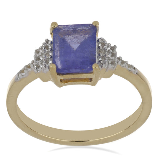 Goldplattierter Silberring mit Tansanit und weißem Topas