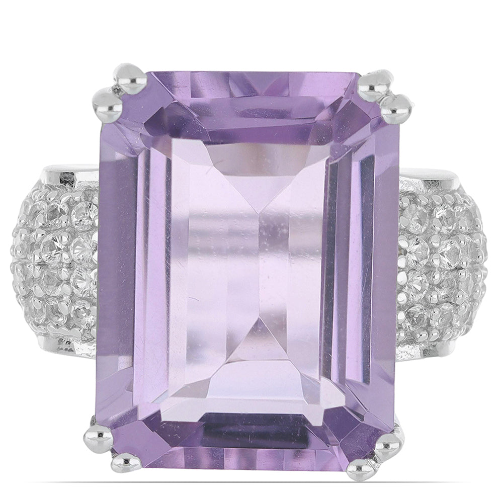 Silberring mit Rose De France Amethyst und weißem Topas 2 