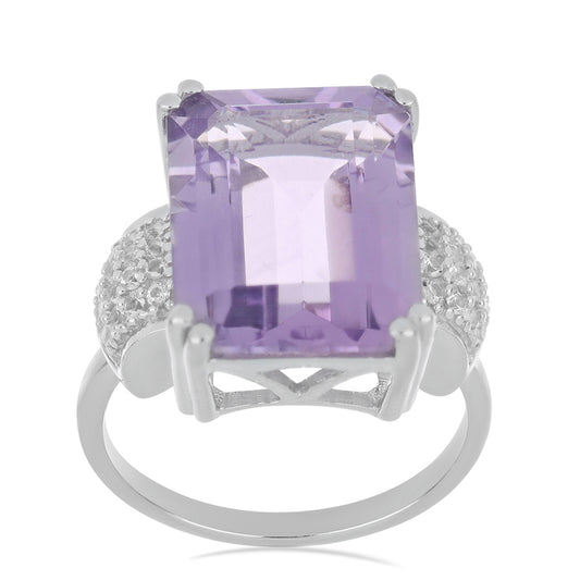 Silberring mit Rose De France Amethyst und weißem Topas