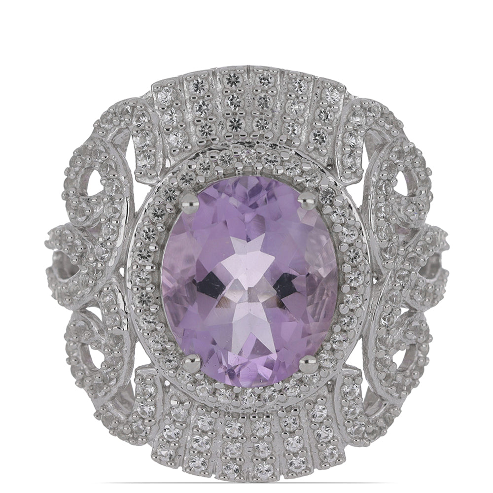 Silberring mit Rose De France Amethyst und weißem Topas 1 