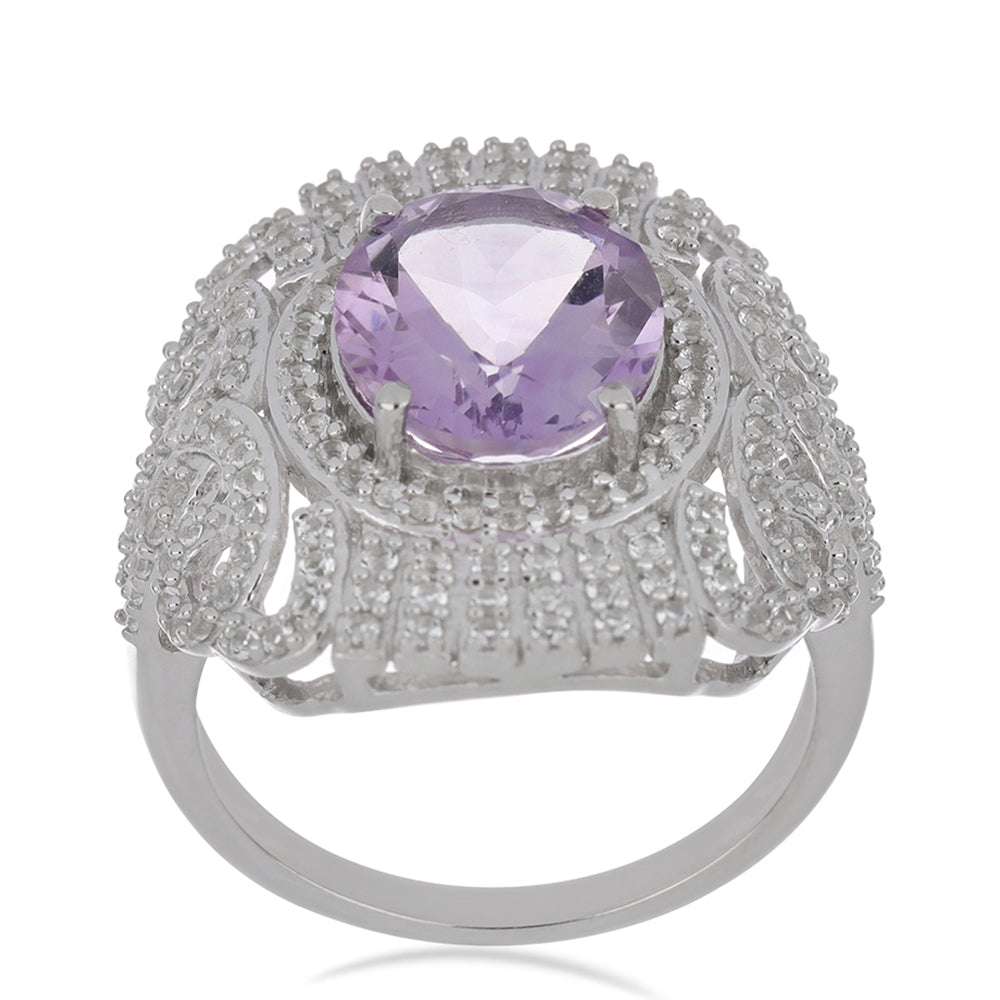 Silberring mit Rose De France Amethyst und weißem Topas 2 