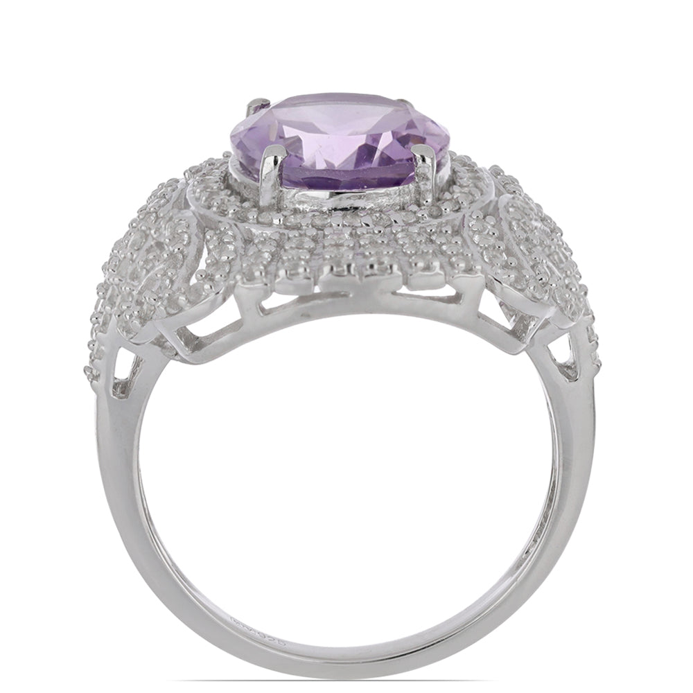 Silberring mit Rose De France Amethyst und weißem Topas