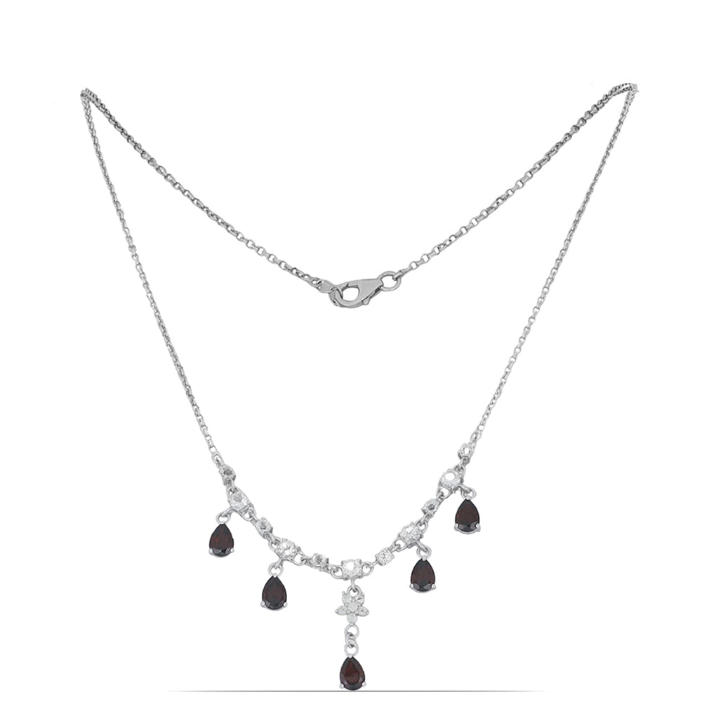 Silberhalskette mit Barton Granat und weißem Topas