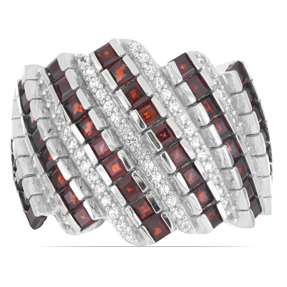 Silberring mit Barton Granat und weißem Topas