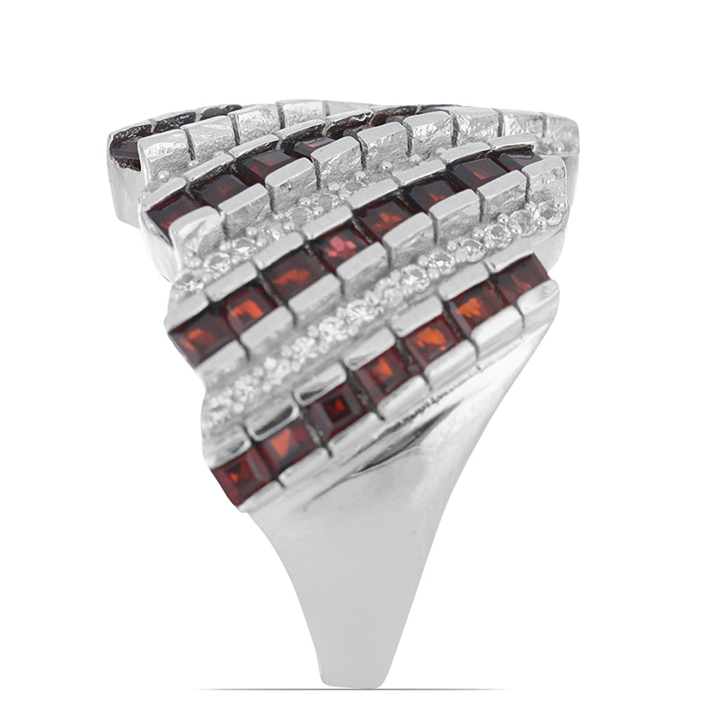 Silberring mit Barton Granat und weißem Topas 3 