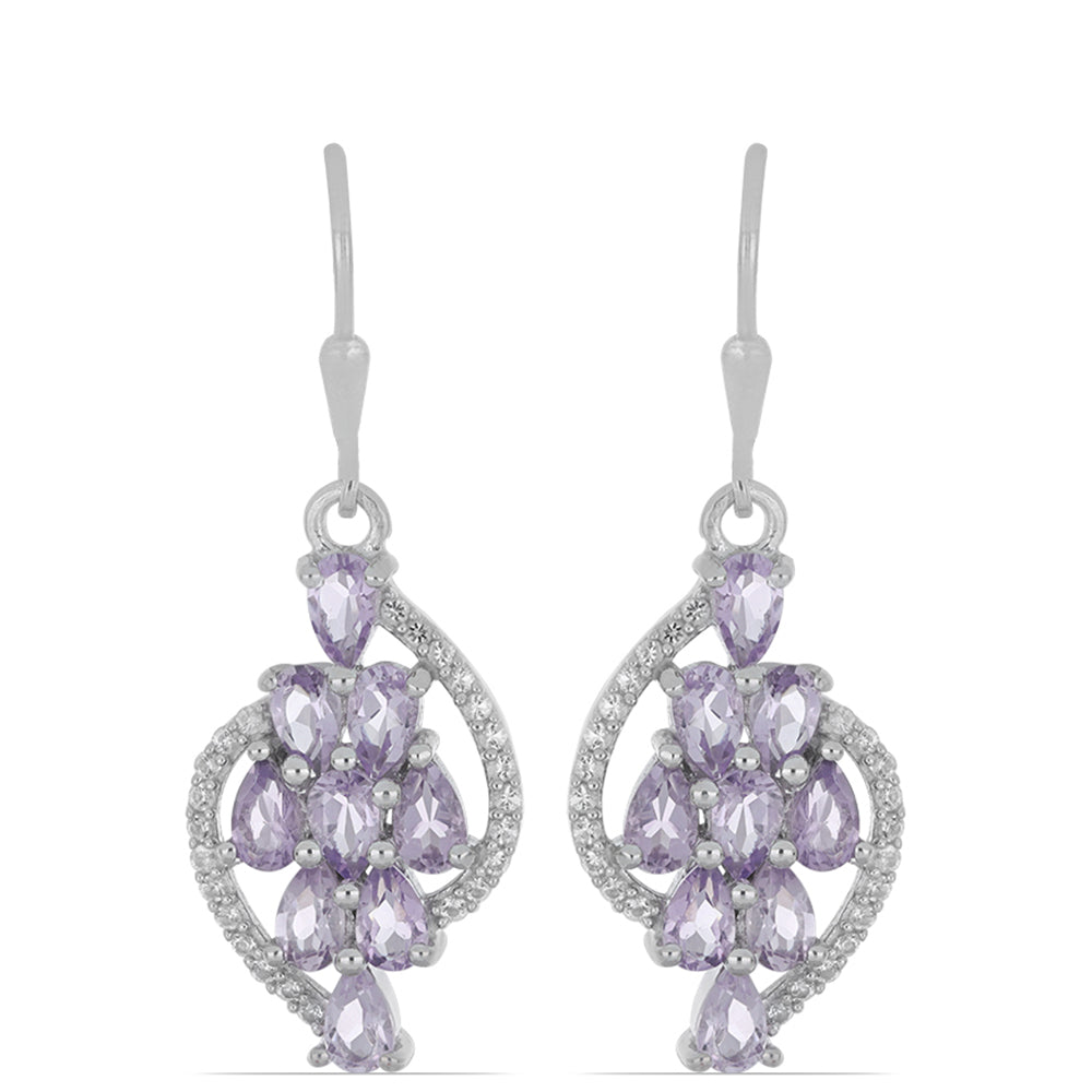 Silberohrringe mit Rose De France Amethyst und weißem Topas