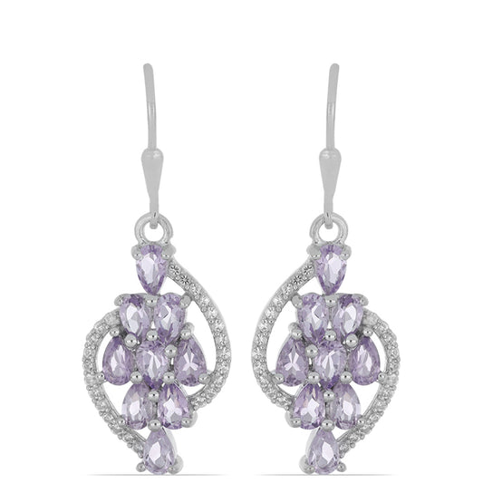 Silberohrringe mit Rose De France Amethyst und weißem Topas