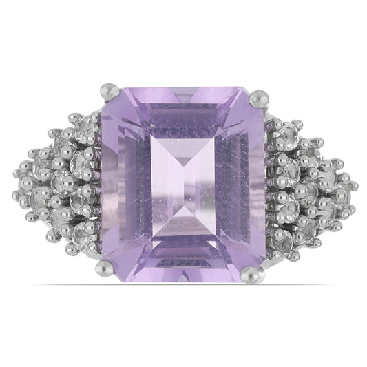 Silberring mit Rose De France Amethyst und weißem Topas