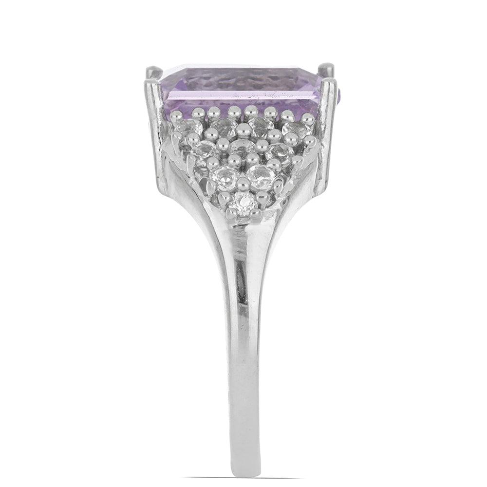 Silberring mit Rose De France Amethyst und weißem Topas