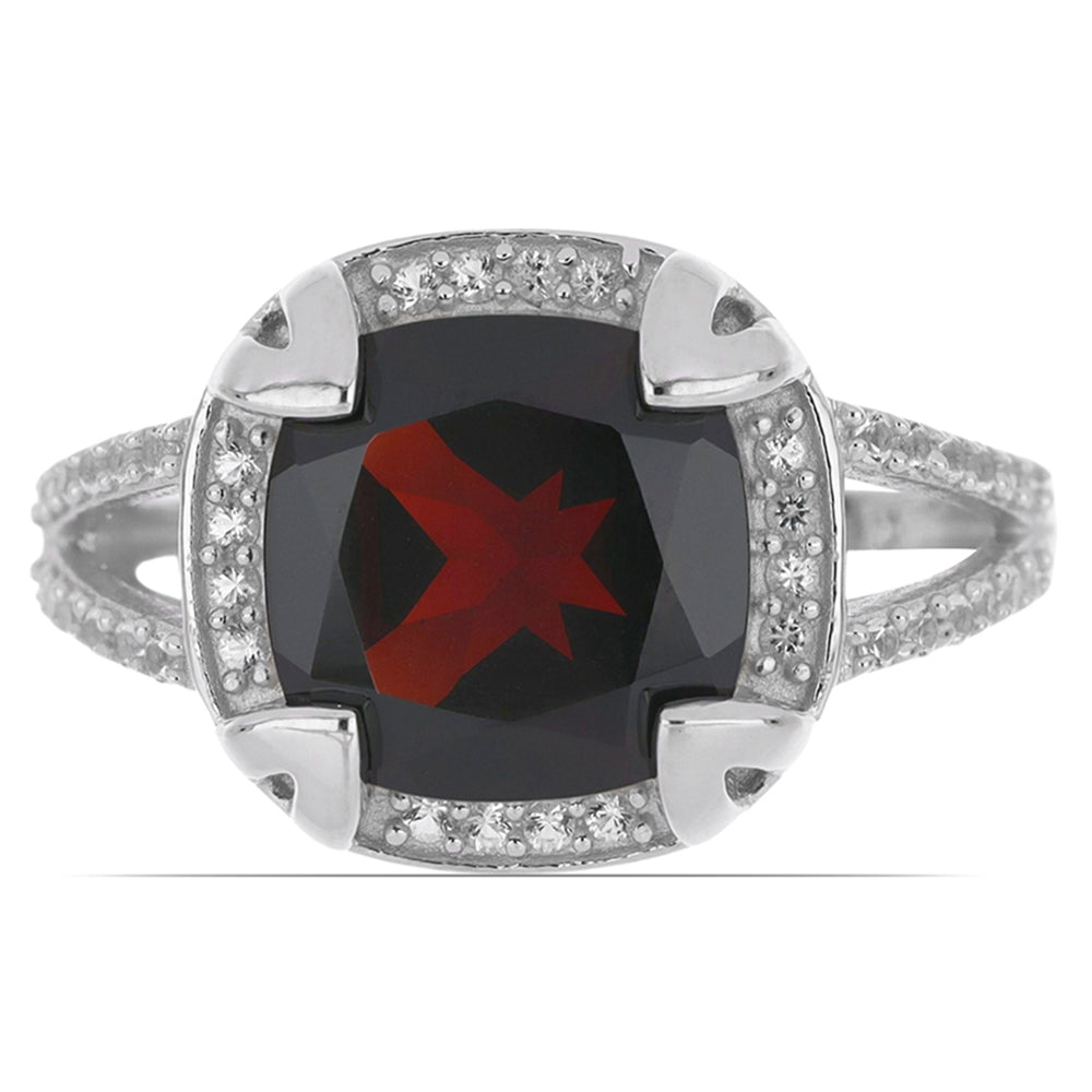 Silberring mit Barton Granat und weißem Topas 2 