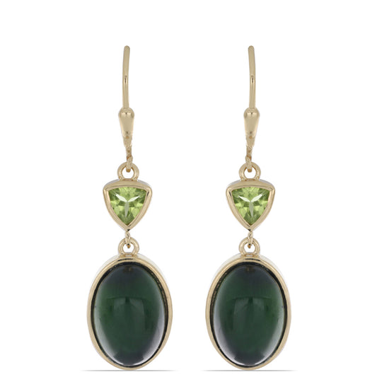 Goldplattierte Silberohrringe mit grünem Tigerauge und Peridot aus Changbai