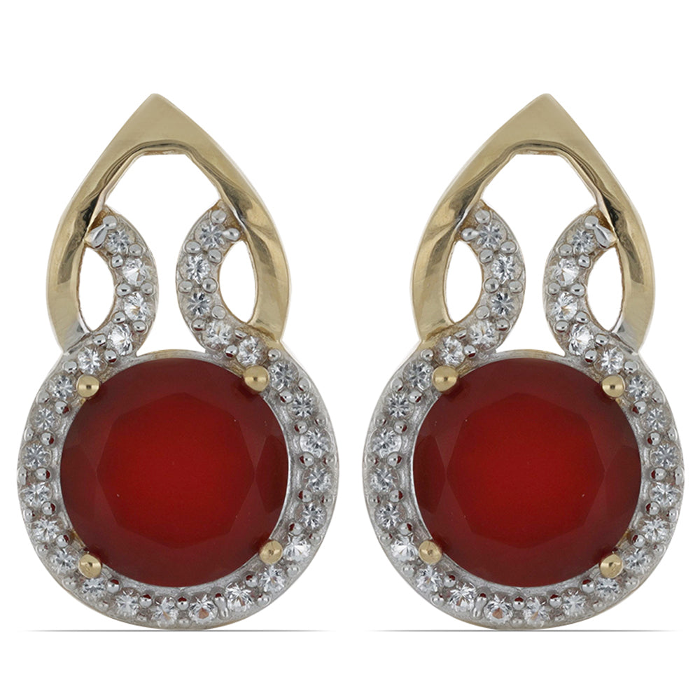 Goldplattierte Silberohrringe mit rotem Quarz aus Spruce Pine und weißem Topas 1 